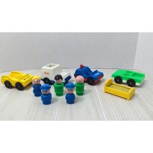 Vintage Fisher Price Little People Village 997 taxi police car mail truck lot